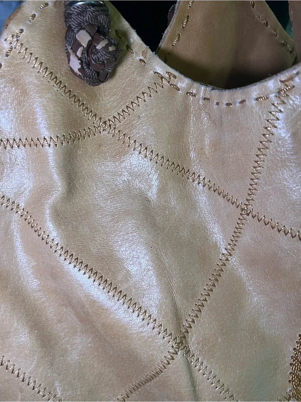 The Sak Tan Vintage Peace Sign Leather Hobo with Braided Handles